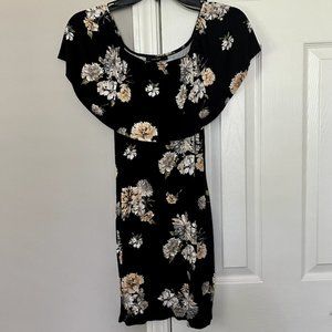 Forever 21 Black and Yellow Flower Off the Shoulder Dress - Medium